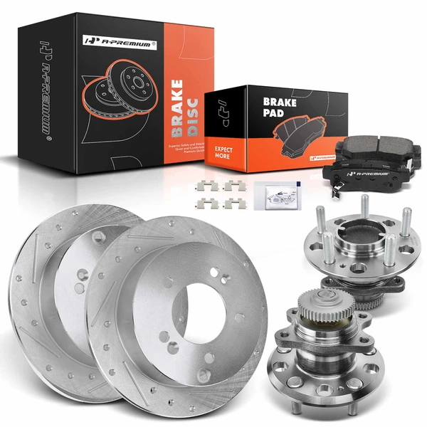 8 Pcs Rear Drilled Brake Rotor & Pads + Wheel Hub Bearing for Hyundai Sonata Kia Optima 06-10