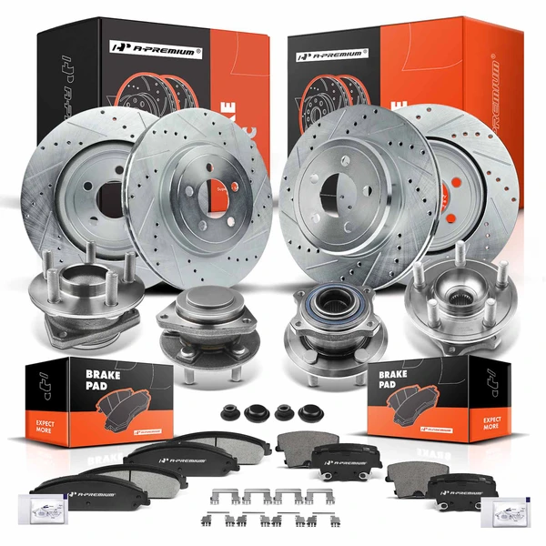 16 Pcs Front & Rear Drilled Brake Rotor & Pads + Wheel Hub Bearing for Chrysler 300 15-20