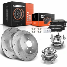 8 Pcs Rear Drilled Brake Rotor & Pads + Wheel Hub Bearing