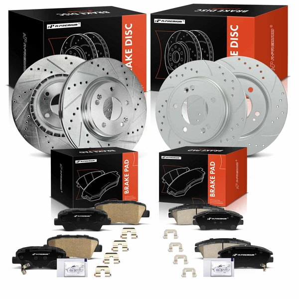 Drilled & Slotted Disc Brake Rotors and Ceramic Pads Kit, 12 Pcs, Front & Rear, A-Premium, APBRPS1539