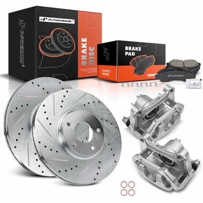 8 Pcs Front Drilled Brake Rotors & Pads + Brake Calipers