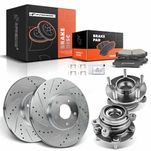 8 Pcs Front Drilled Brake Rotor & Pads + Wheel Hub Bearing