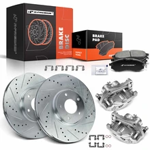 8 Pcs Front Drilled Brake Rotors & Pads + Brake Calipers