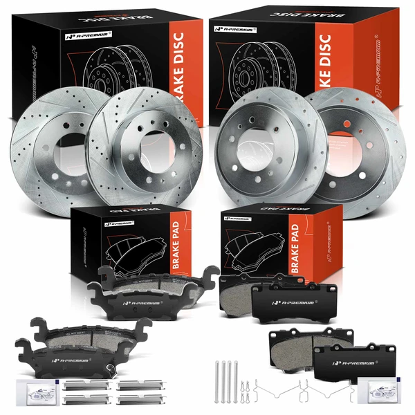 Drilled & Slotted Disc Brake Rotors and Ceramic Pads Kit, 12 Pcs, Front & Rear, A-Premium, APBRPS939