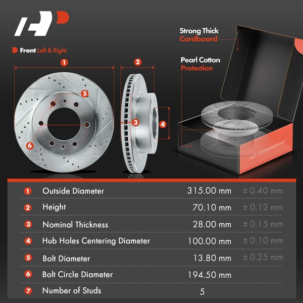 Drilled & Slotted Disc Brake Rotors and Ceramic Pads Kit, 12 Pcs, Front & Rear, A-Premium, APBRPS939