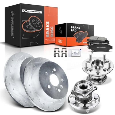 8 Pcs Rear Drilled Brake Rotor & Pads + Wheel Hub Bearing