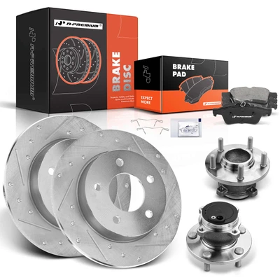 8 Pcs Rear Drilled Brake Rotor & Pads + Wheel Hub Bearing