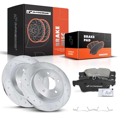 Drilled & Slotted Disc Brake Rotors and Ceramic Pads Kit, 6 Pcs, Rear Driver & Passenger, A-Premium, APBRPS309