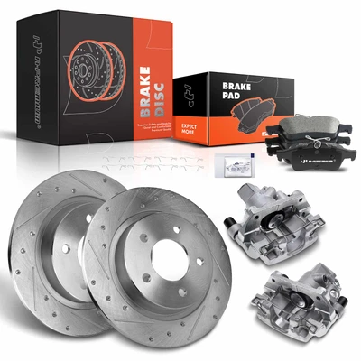 8 Pcs Rear Drilled Brake Rotors & Pads + Brake Calipers