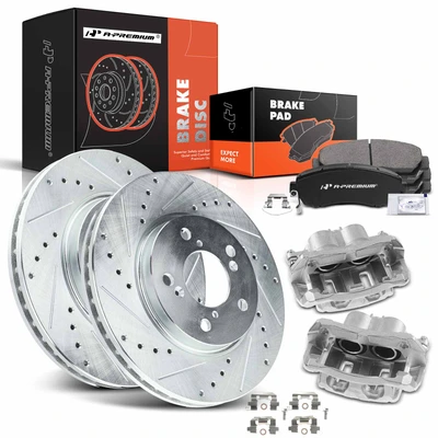 8 Pcs Front Drilled Brake Rotors & Pads + Brake Calipers