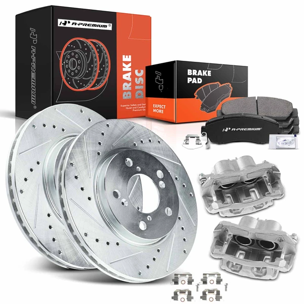 8 Pcs Front Drilled Brake Rotors & Pads + Brake Calipers for Honda Odyssey 2005-2010