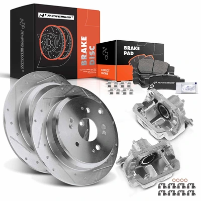 8 Pcs Rear Drilled Brake Rotors & Pads + Brake Calipers