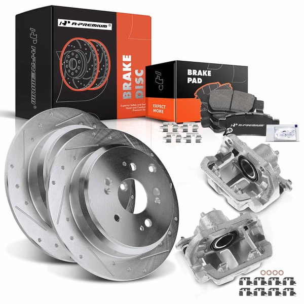 8 Pcs Rear Drilled Brake Rotors & Pads + Brake Calipers for Honda Odyssey 2005-2010