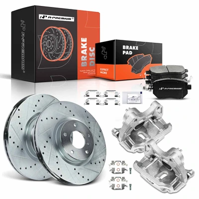 8 Pcs Front Drilled Brake Rotors & Pads + Brake Calipers