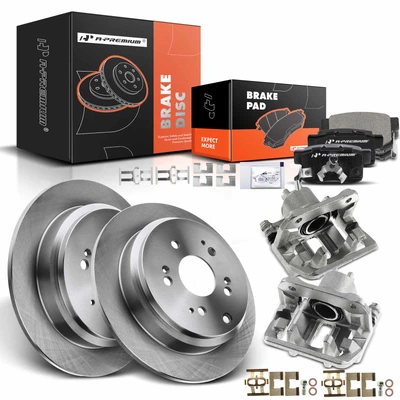 Rear Drilled Brake Rotors & Pads + Brake Calipers