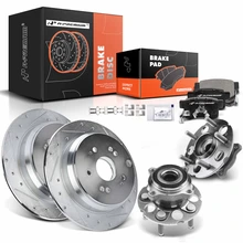 8 Pcs Rear Drilled Brake Rotor & Pads + Wheel Hub Bearing
