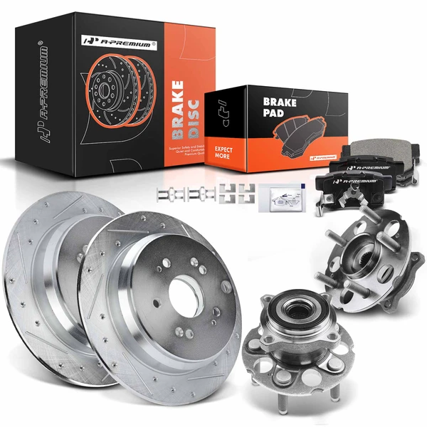 8 Pcs Rear Drilled Brake Rotor & Pads + Wheel Hub Bearing for 2014-2015 Acura RDX