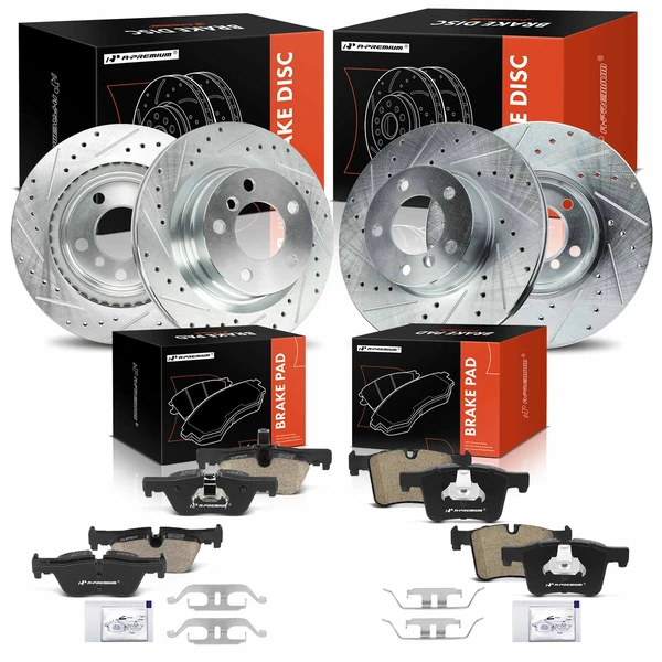 Drilled & Slotted Disc Brake Rotors and Ceramic Pads Kit, 12 Pcs, Front & Rear, A-Premium, APBRPS1540