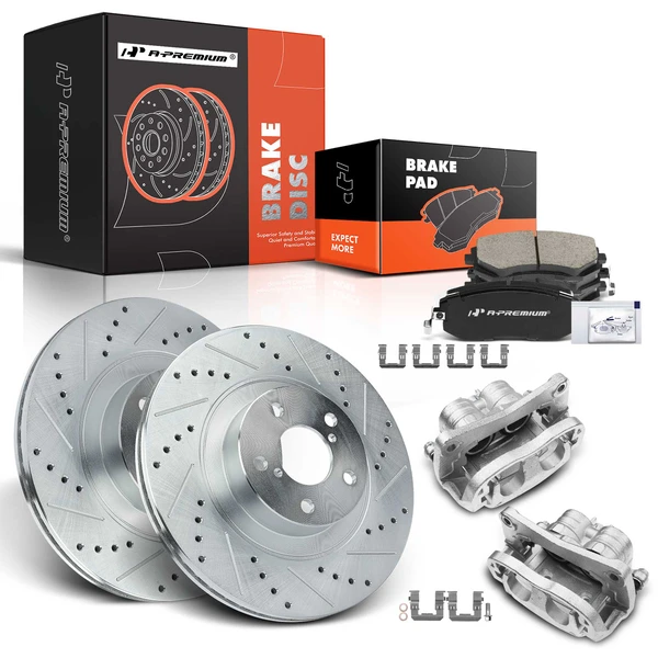 8 Pcs Front Drilled Brake Rotors & Pads + Brake Calipers for Subaru Forester Legacy