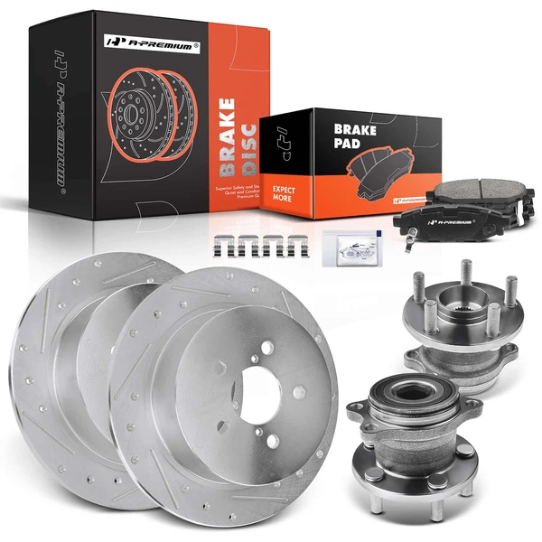 8 Pcs Rear Drilled Brake Rotor & Pads + Wheel Hub Bearing for Subaru Legacy Outback 2005-2009