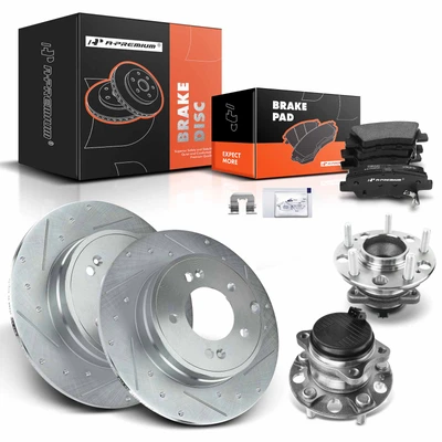 8 Pcs Rear Drilled Brake Rotor & Pads + Wheel Hub Bearing for Hyundai Sonata 2015 2.4L