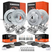 16 Pcs Front & Rear Drilled Brake Rotors & Pads + Brake Calipers for Ford Edge 2011-2014