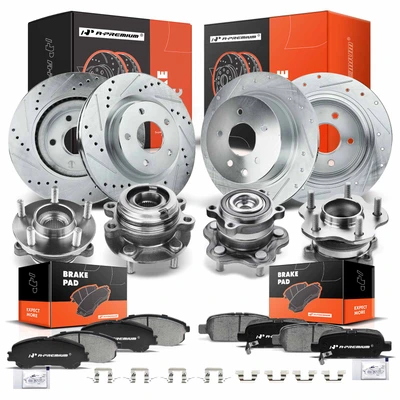 16 Pcs Front & Rear Drilled Brake Rotor & Pads + Wheel Hub Bearing