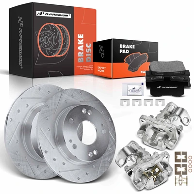 8 Pcs Rear Drilled Brake Rotors & Pads + Brake Calipers