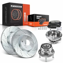 8 Pcs Front Drilled Brake Rotor & Pads + Wheel Hub Bearing