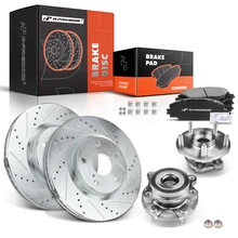 8 Pcs Front Drilled Brake Rotor & Pads + Wheel Hub Bearing