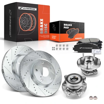 8 Pcs Front Drilled Brake Rotor & Pads + Wheel Hub Bearing