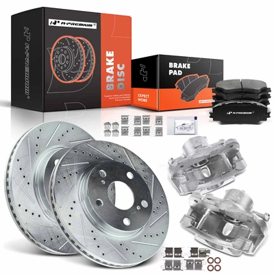 8 Pcs Front Drilled Brake Rotors & Pads + Brake Calipers
