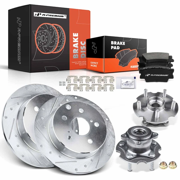 8 Pcs Rear Drilled Brake Rotor & Pads + Wheel Hub Bearing for Toyota RAV4 06-18 AWD