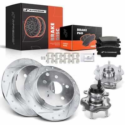 8 Pcs Rear Drilled Brake Rotor & Pads + Wheel Hub Bearing