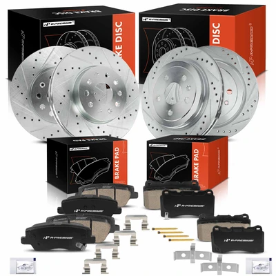 12 Pcs Front & Rear Drilled Brake Rotors & Ceramic Brake Pads