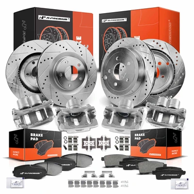 16 Pcs Front & Rear Drilled Brake Rotors & Pads + Brake Calipers