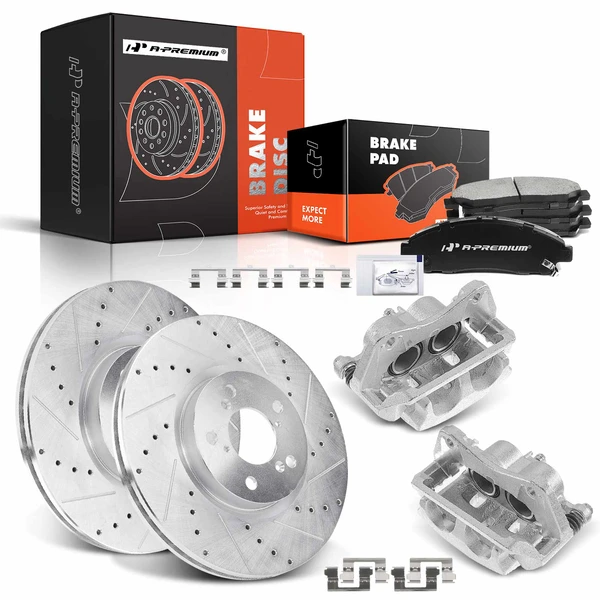 8 Pcs Front Drilled Brake Rotors & Pads + Brake Calipers for Acura MDX 07-13 ZDX