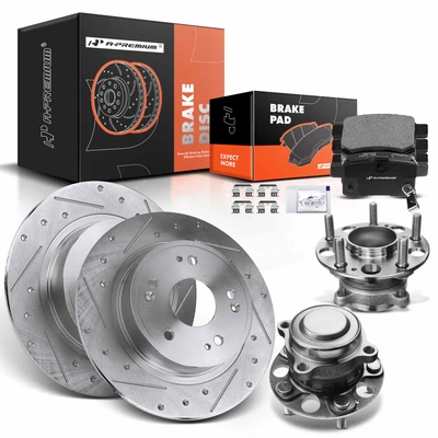 Rear Drilled Brake Rotors & Pads + Hub Bearing