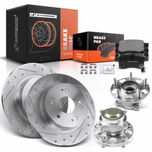 8 Pcs Rear Drilled Brake Rotor & Pads + Wheel Hub Bearing