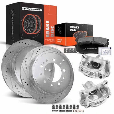 8 Pcs Rear Drilled Brake Rotors & Pads + Brake Calipers