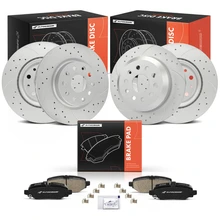 12 Pcs Front & Rear Drilled Brake Rotors & Ceramic Brake Pads