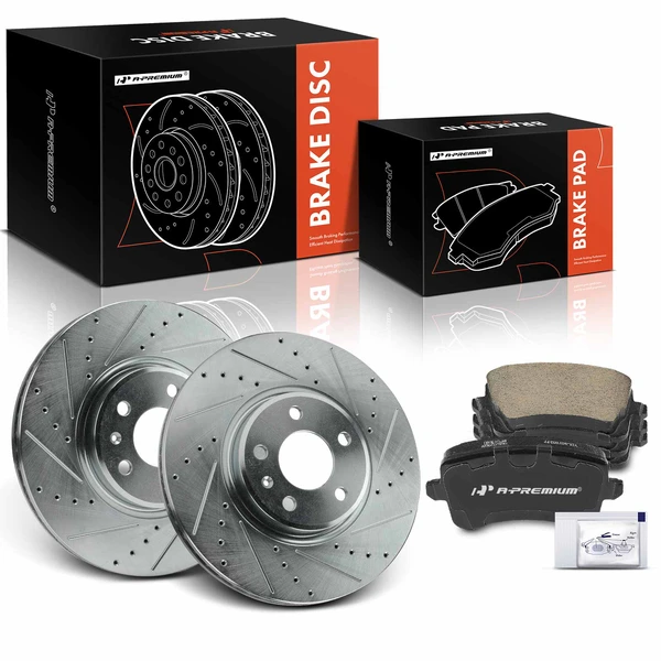 2012 Audi S5 Drilled & Slotted Disc Brake Rotors and Ceramic Pads Kit, 6 Pcs, Front Driver & Passenger, A-Premium, APBRPS1400