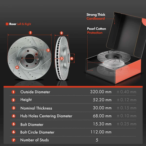 Drilled & Slotted Disc Brake Rotors and Ceramic Pads Kit, 6 Pcs, Front Driver & Passenger, A-Premium, APBRPS1400