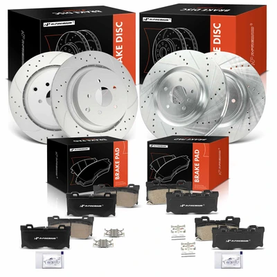 12 Pcs Front & Rear Drilled Brake Rotors & Ceramic Brake Pads