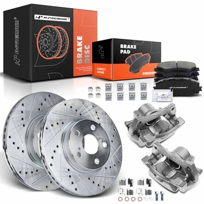 8 Pcs Front Drilled Brake Rotors & Pads + Brake Calipers