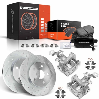 8 Pcs Rear Drilled Brake Rotors & Pads + Brake Calipers