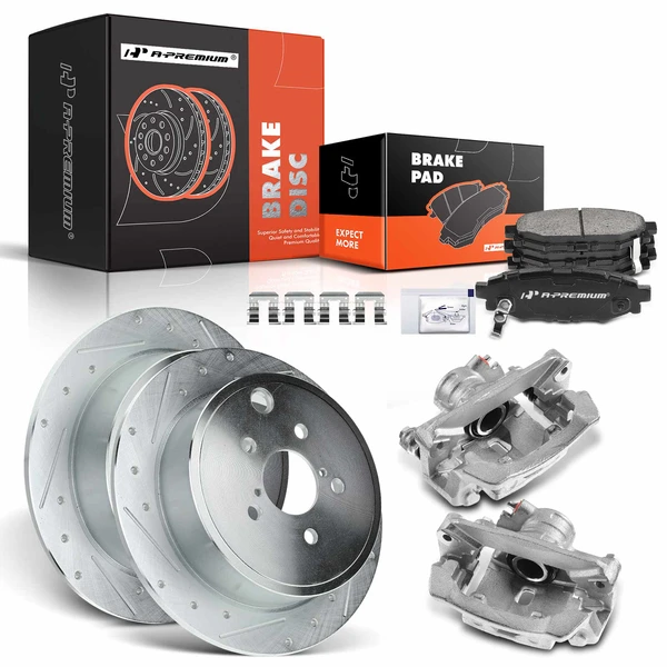 8 Pcs Rear Drilled Brake Rotors & Pads + Brake Calipers for Subaru Forester 09-13 Impreza