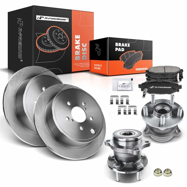 8 Pcs Rear Drilled Brake Rotor & Pads + Wheel Hub Bearing for Subaru Impreza Forester