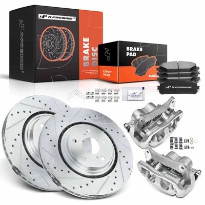 8 Pcs Front Drilled Brake Rotors & Pads + Brake Calipers