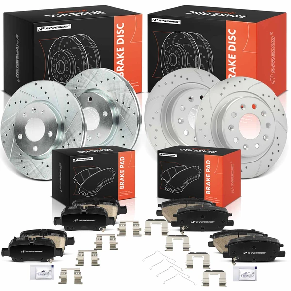 2018-2020 GMC Terrain Drilled & Slotted Disc Brake Rotors and Ceramic Pads Kit, 12 Pcs, Front & Rear, A-Premium, APBRPS1549